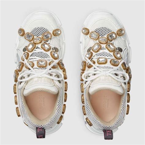 gucci crystal studded sneakers|Gucci flashtrek sneakers with crystals.